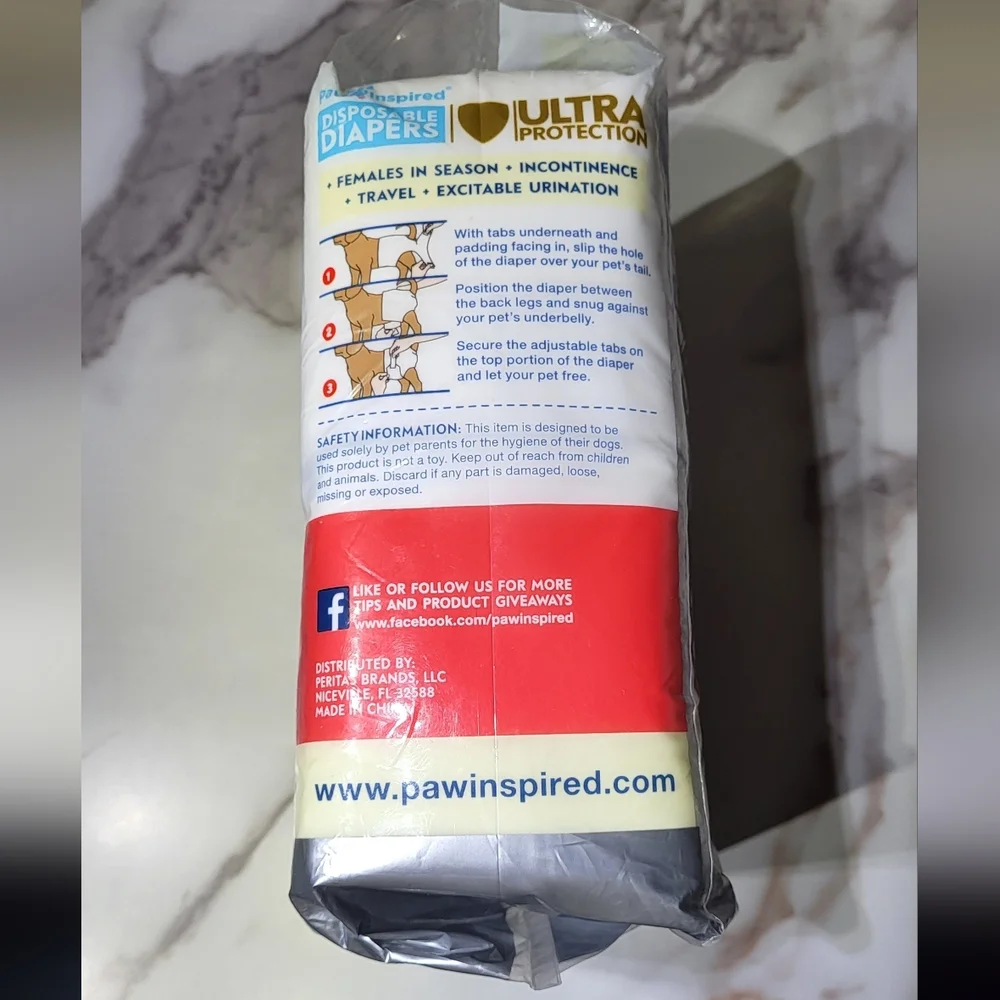 Paw Inspired NIP Super Absorbent 32 Count Female Dog Disposable Diapers Size XS
